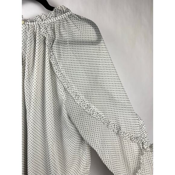 LOFT Ruffle Polka Dot Sheer Blouse, White Black, Romantic Feminine Workwear - Picture 14 of 14